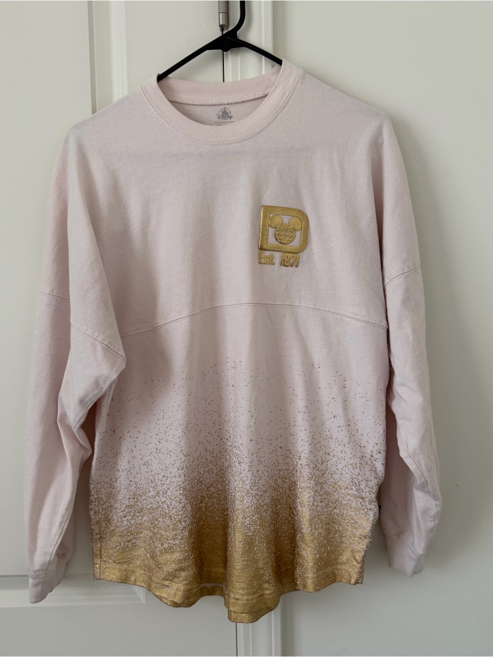 Disney World Pink Gold Glitter Long Sleeve Shirt Small Oversized Spellout Cotton